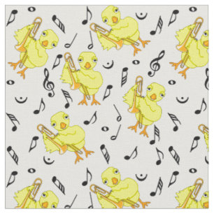 Trombone Chick Music Notes Fabric