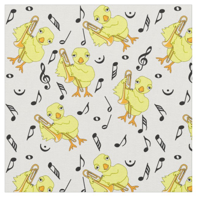 Trombone Chick Music Notes Fabric (Close Up)