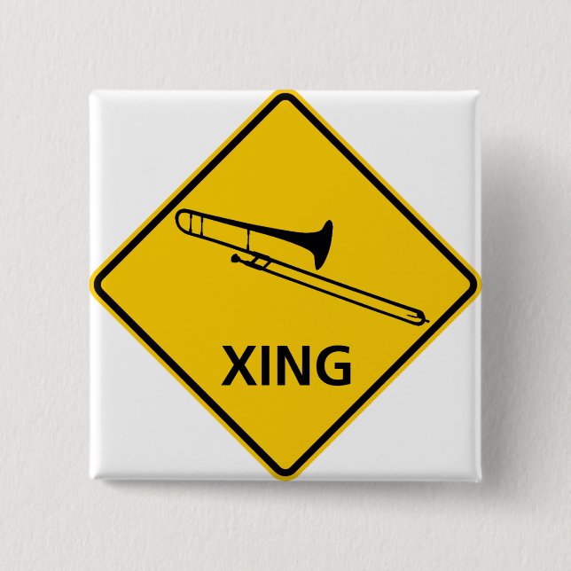 Trombone Crossing Highway Sign 2 Inch Square Button (Front)