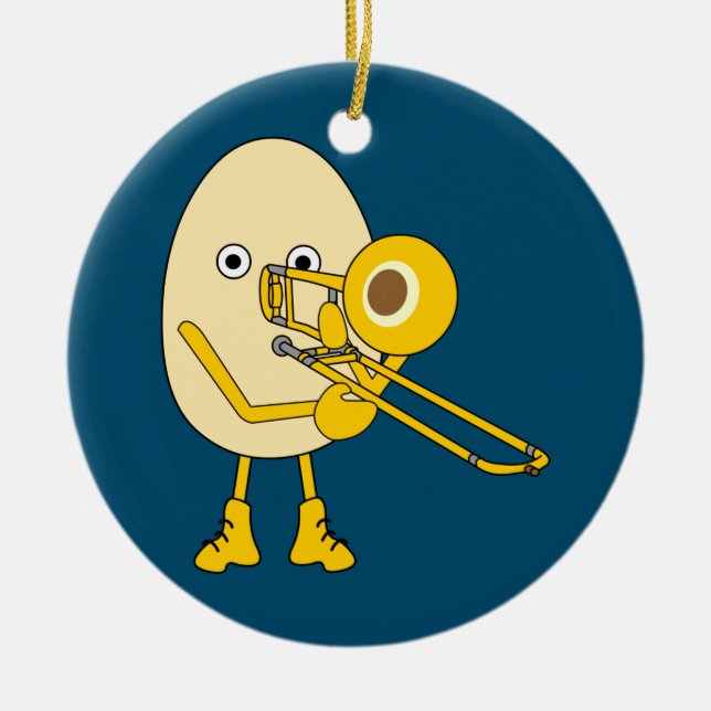 Trombone Egghead Ceramic Ornament (Front)
