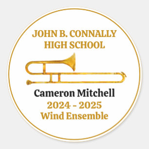 Trombone High School Band Gold Personalized Classic Round Sticker