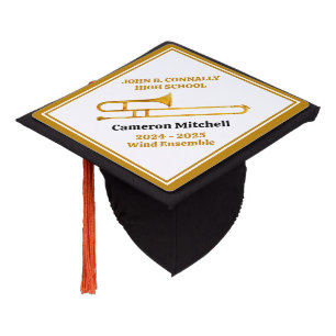 Trombone High School Band Gold Personalized Graduation Cap Topper