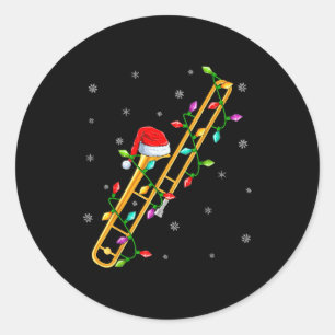 Trombone Music Lover Xmas Lights Santa Trombone Ch Classic Round Sticker