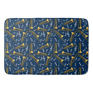 Trombone Music Notes Pattern Bath Mat