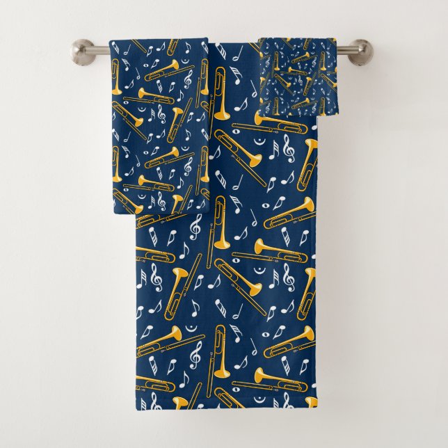 Trombone Music Notes Pattern Bath Towel Set (Insitu)