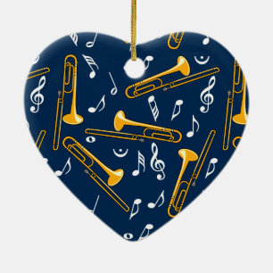Trombone Music Notes Pattern Ceramic Ornament