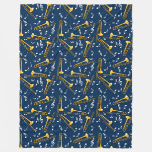 Trombone Music Notes Pattern Fleece Blanket