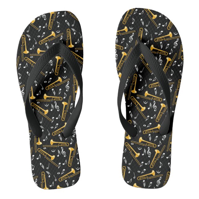 Trombone Music Notes Pattern Flip Flops (Footbed)