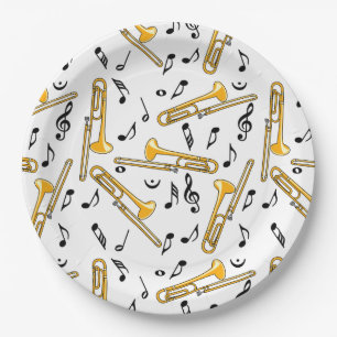 Trombone Music Notes Pattern Paper Plate