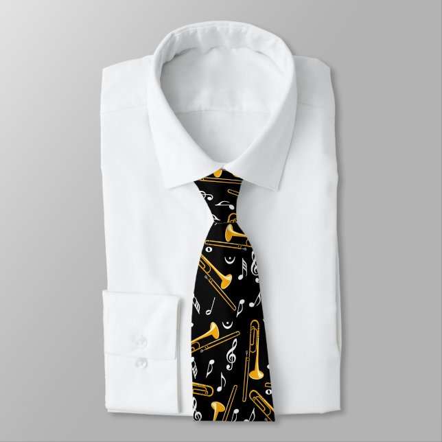 Trombone Music Notes Pattern Tie (Tied)