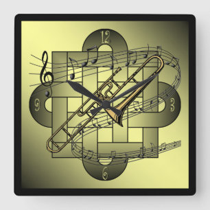 Trombone ~ Musical Scale ~ Double Knot Graphic ~ Square Wall Clock