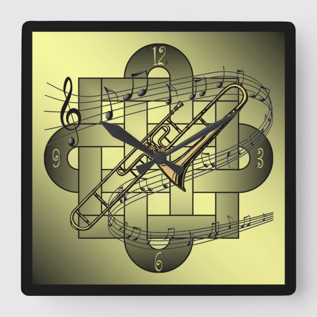 Trombone ~ Musical Scale ~ Double Knot Graphic ~ Square Wall Clock (Front)