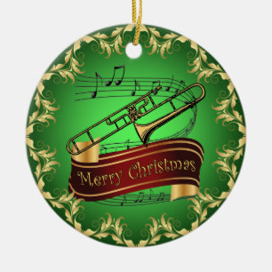 Trombone ~ Musical Scroll ~ Merry Christmas ~ * ~  Ceramic Ornament