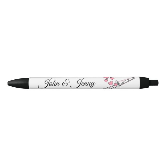 Trombone Musician Custom Wedding Favour Gift Black Ink Pen (Front)