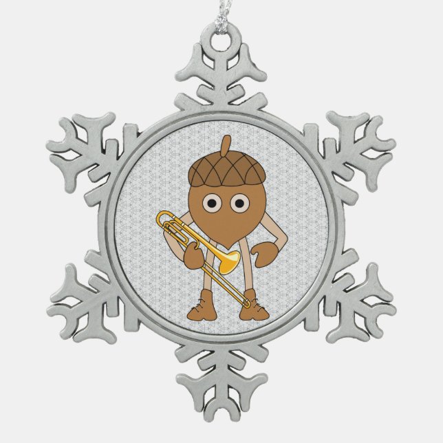 Trombone Nut Snowflake Pewter Christmas Ornament (Front)