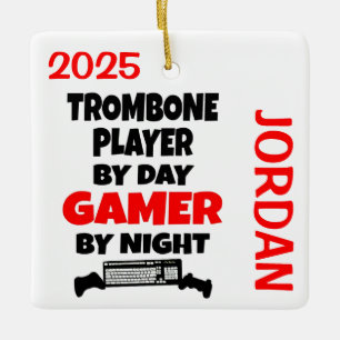 Trombone Player Loves Playing Video Games Ceramic Ornament