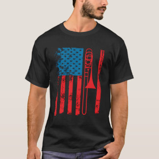 Trombone Player Usa Flag Gift Accessories For Men T-Shirt