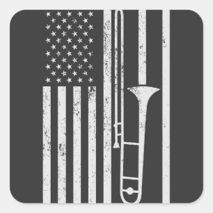 Trombone Player USA Patriotic American July 4th Square Sticker