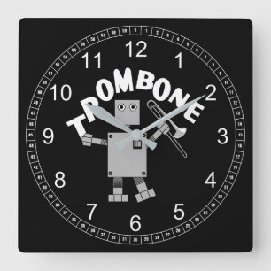 Trombone Robot Text Square Wall Clock