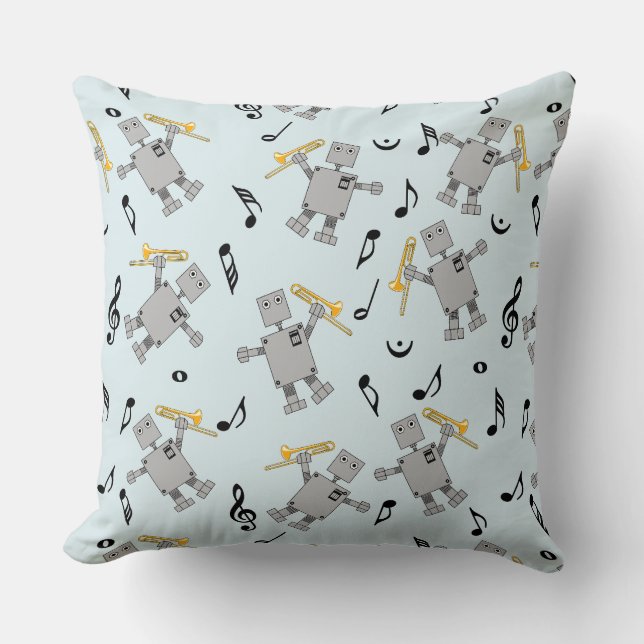 Trombone Robot Throw Pillow (Front)