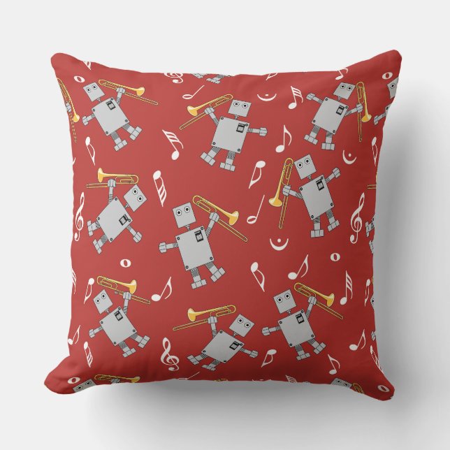 Trombone Robot Throw Pillow (Front)