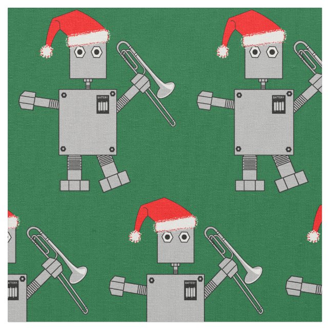 Trombone Santa Hat Robot  Fabric (Close Up)