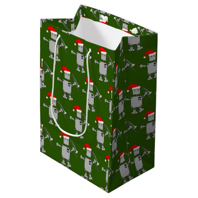 Trombone Santa Hat Robot Medium Gift Bag (Front Angled)