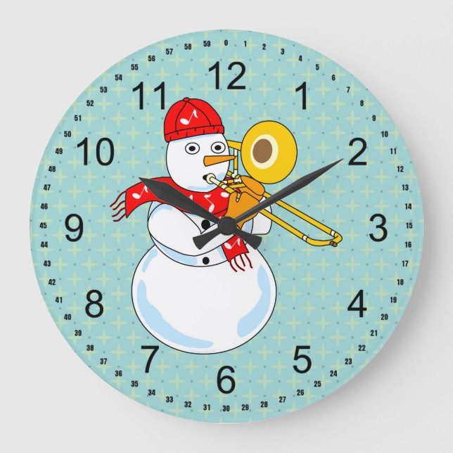 Trombone Snowman Large Clock (Front)