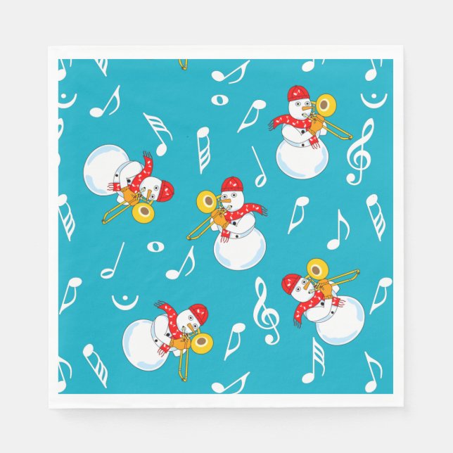 Trombone Snowman Music Notes Pattern Napkin (Front)