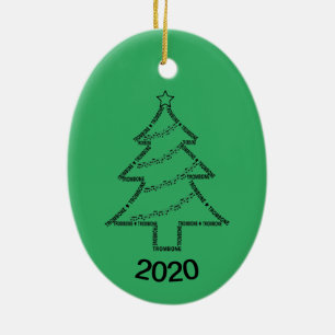 Trombone Text Christmas Tree Ceramic Ornament