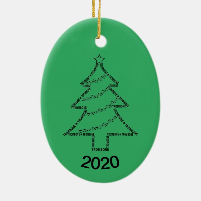 Trombone Text Christmas Tree Ceramic Ornament (Back)
