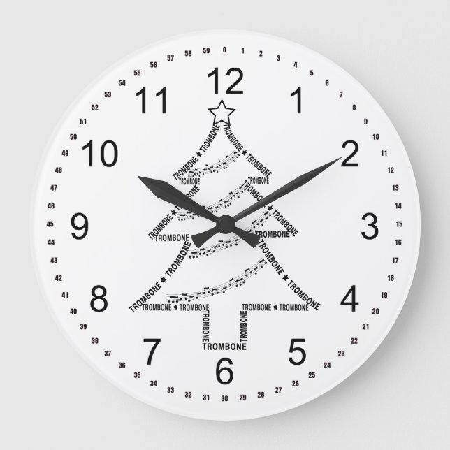 Trombone Text Christmas Tree Large Clock (Front)
