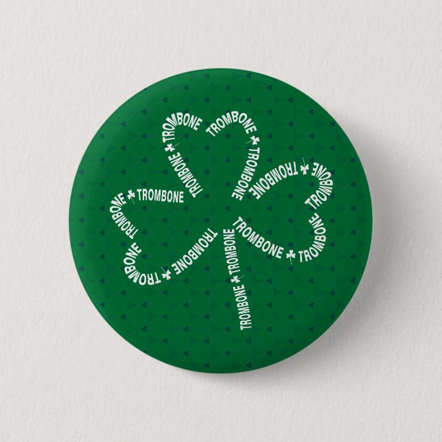 Trombone Text Shamrock 2 Inch Round Button (Front)