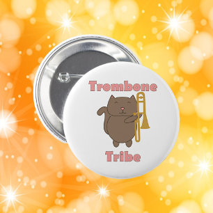Trombone Tribe Brown Cat Pink Letters 2 Inch Round Button