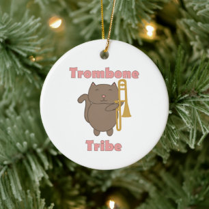 Trombone Tribe Cute Cat Pink Letterns Ceramic Ornament