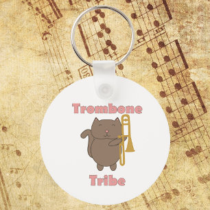 Trombone Tribe Cute Cat Pink Letters Keychain