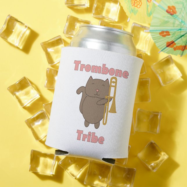 Trombone Tribe Funny Kawaii Cat Pink Letters Can Cooler (In Situ Summer)