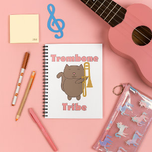 Trombone Tribe Kawaii Brown Cat Pink Letters Notebook