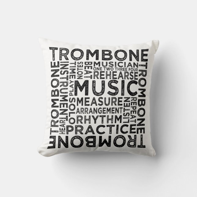 Trombone Typography Throw Pillow (Front)