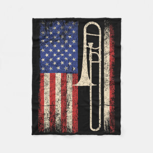 Trombone Usa American Flag Shirt Jazz Music Vintag Fleece Blanket