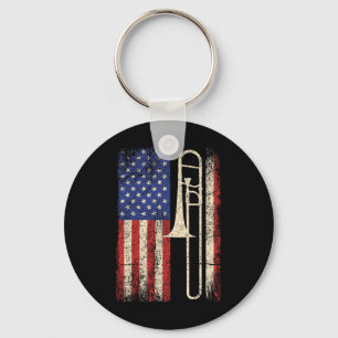 Trombone Usa American Flag Shirt Jazz Music Vintag Keychain