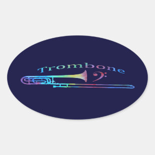 Trombone with Bass Clef Oval Sticker