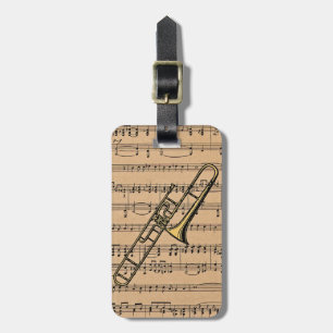 Trombone With Sheet Music Background Luggage Tag