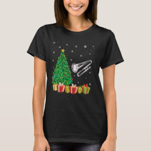 Trombone Xmas Tree Lighting Santa Hat Trombone Chr T-Shirt