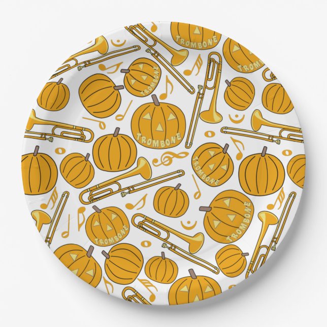 Trombones Halloween Pumpkin Pattern Paper Plate (Front)