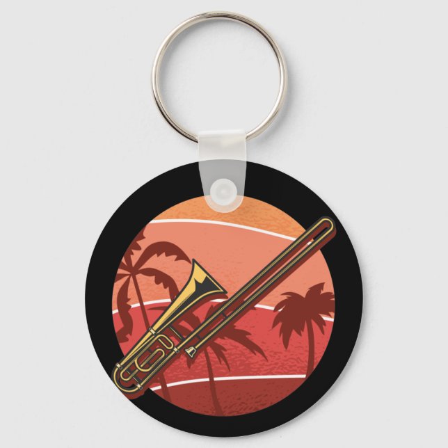 Trombonist In The Sand, Trombone On The Beach Keychain (Front)