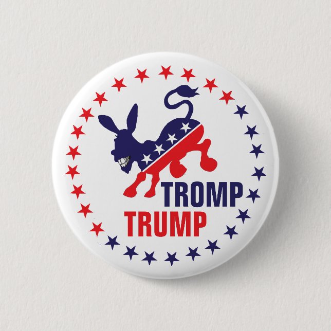 Tromp Trump Kicking Democratic Donkey Political 2 Inch Round Button (Front)