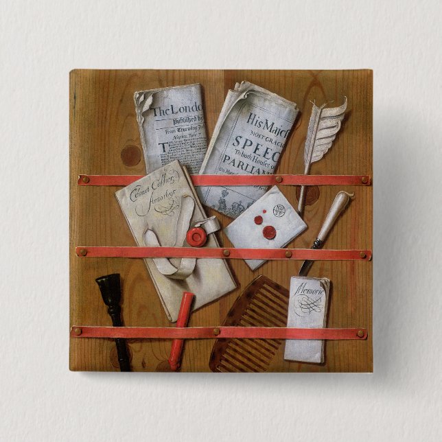 Trompe l'oeil, 1702 2 inch square button (Front)