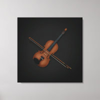 Trompe L'oeil Violin with Bow on Top 24x24 Black