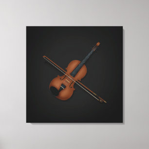 Trompe L'oeil Violin with Bow on Top 24x24 Black Canvas Print